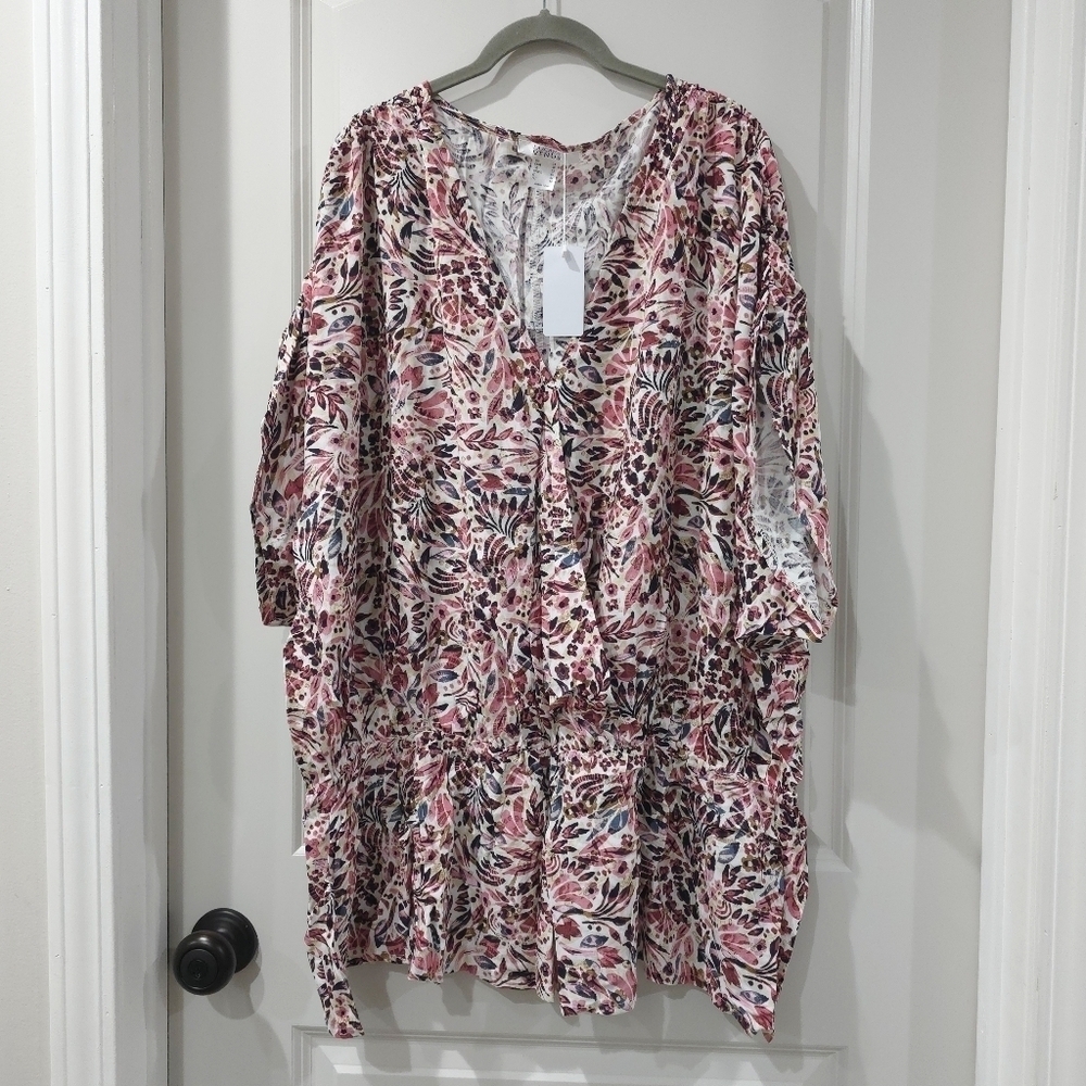 LASCANA Nwt Floral Print Dolman Sleeve Surplice Front Blouse, Elastic Waist, 3X - Picture 3 of 15